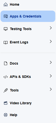 Apps & Credentials in sidebar