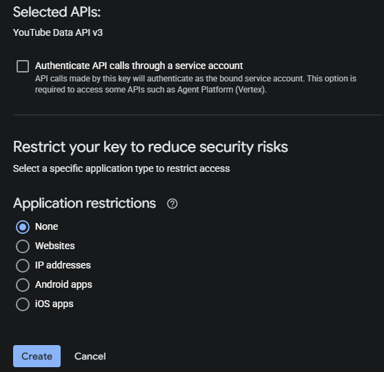 Select None for Application restrictions
