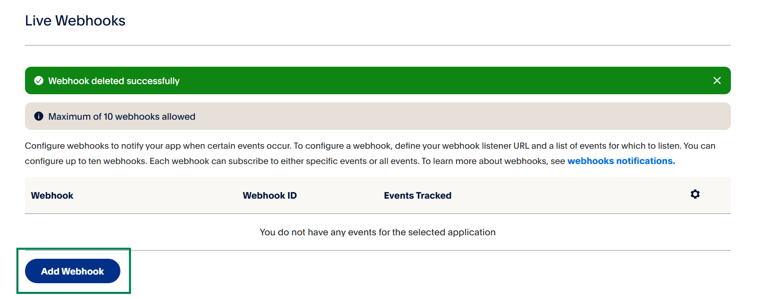 Add Webhook button