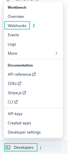 Stripe webhook list page