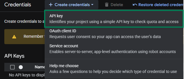 Create credentials